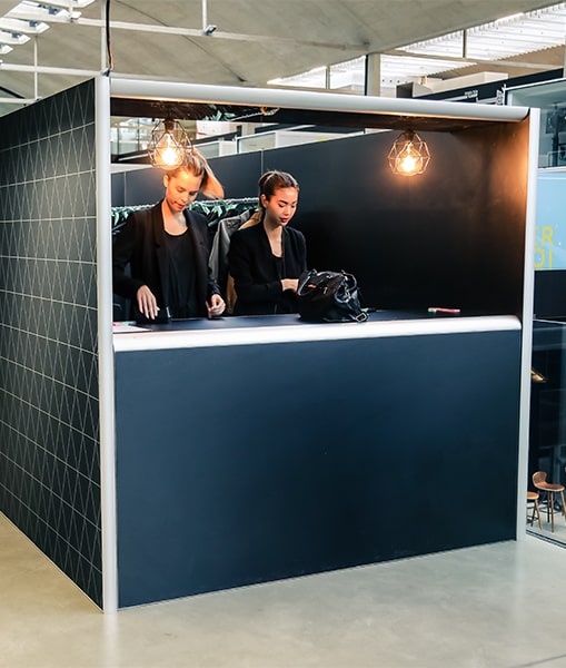 Reception and cloakroom for a conference at Station F